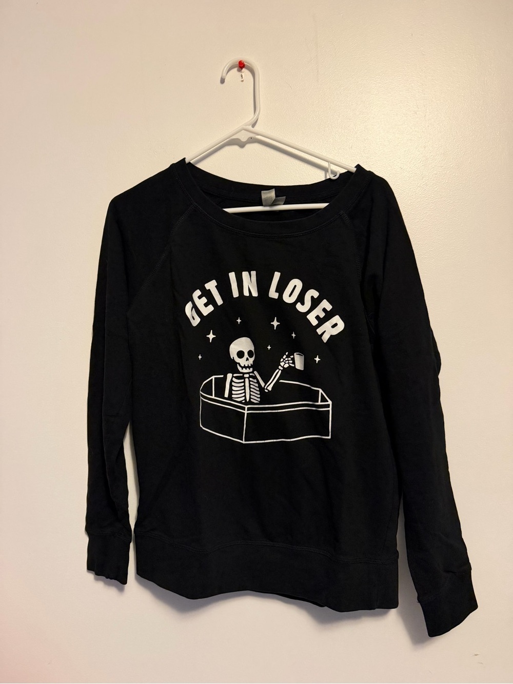 Instant Message Get In Loser Skeleton Coffin Graphic Black Sweatshirt Size m